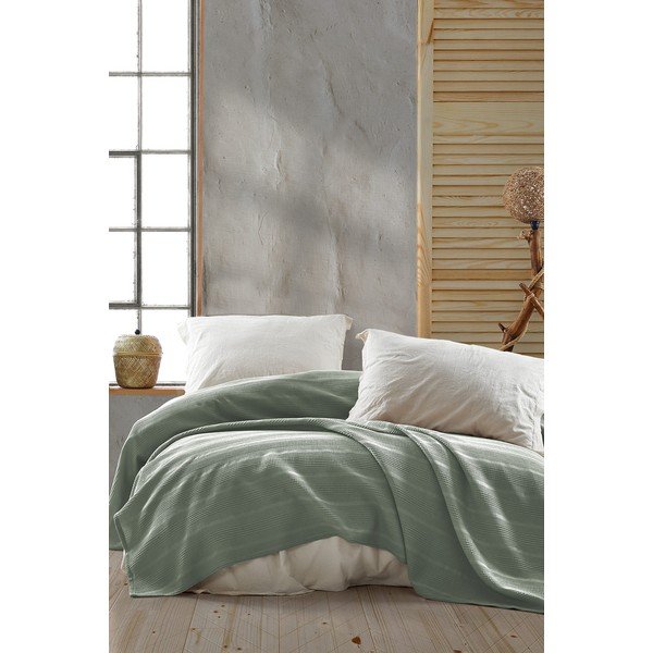 Cuvertură verde din bumbac pentru pat dublu 220x235 cm Leona - Mijolnir-image-1