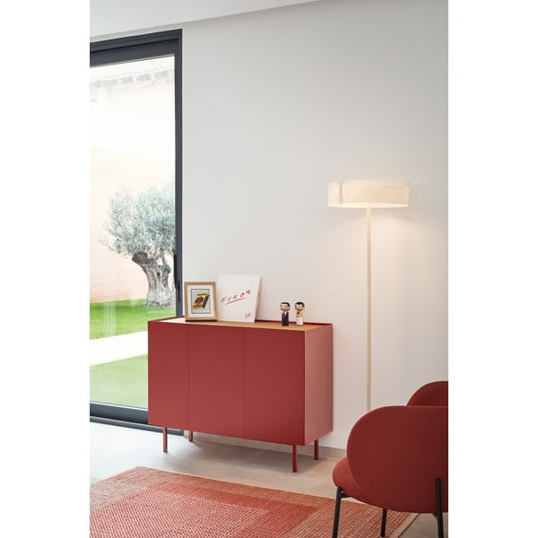 Comodă roșie joasă cu aspect de lemn de stejar 110x85 cm Arista – Teulat-image-1