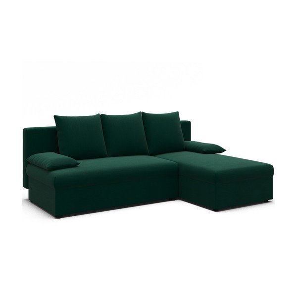 Colțar verde extensibil/cu spațiu de depozitare cu tapițerie din catifea Gino – ELTAP