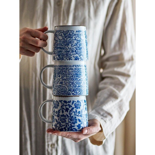 Căni albe/albastre 3 buc. din gresie ceramică Molly – Bloomingville-image-1