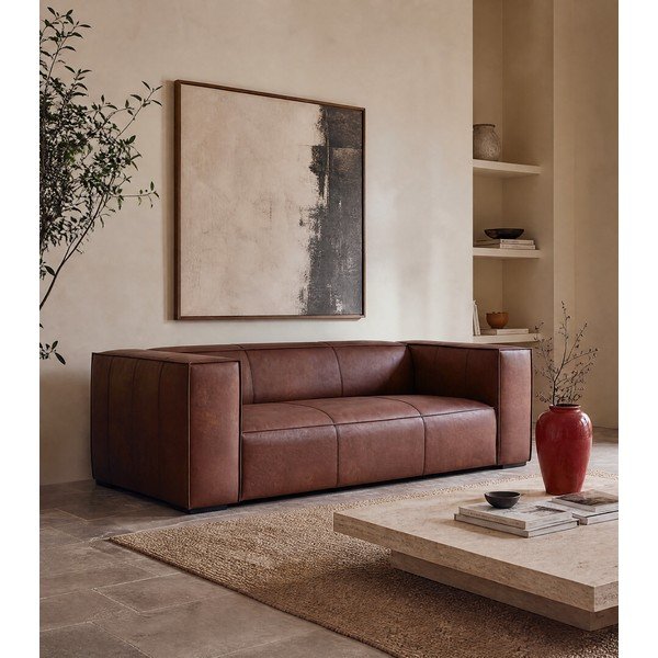 Canapea maro coniac cu tapițerie din piele 227 cm Madame – Windsor & Co Sofas-image-1