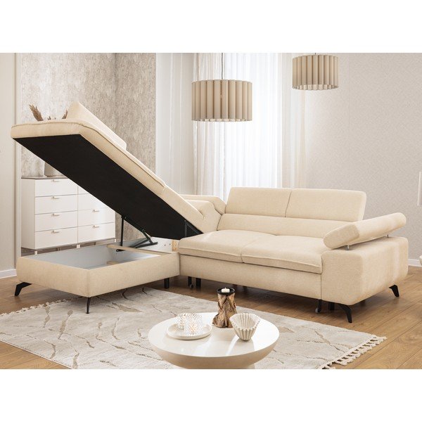 Colțar crem cu tapițerie din chenille (cu colț pe partea stângă/în formă de ”L”) Marbeya  – Ropez-image-1