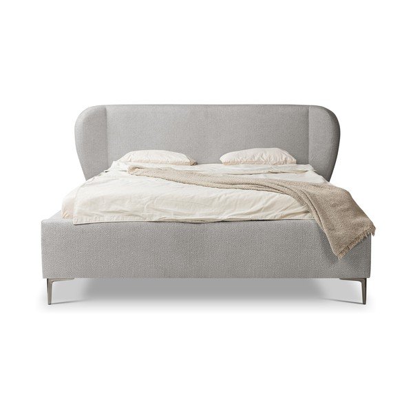 Pat matrimonial gri deschis tapițat cu somieră 180x200 cm Makana – Makamii-image-2