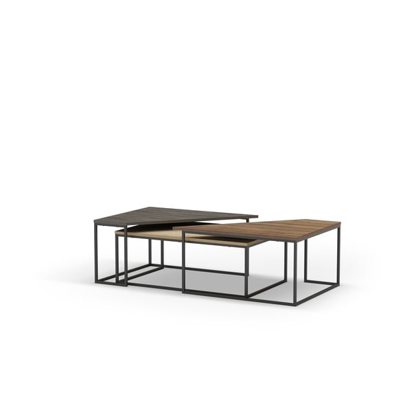 Măsuțe de cafea în culoare naturală 3 buc. cu blat cu aspect de lemn de nuc 70x110 cm Titan – Marckeric-image-4