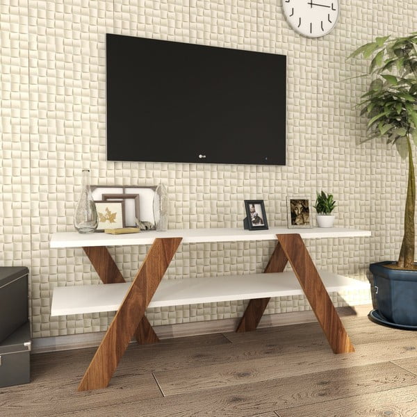 Comodă TV albă/cu aspect de lemn de nuc 120x33 cm Basic – Kalune Design-image-2