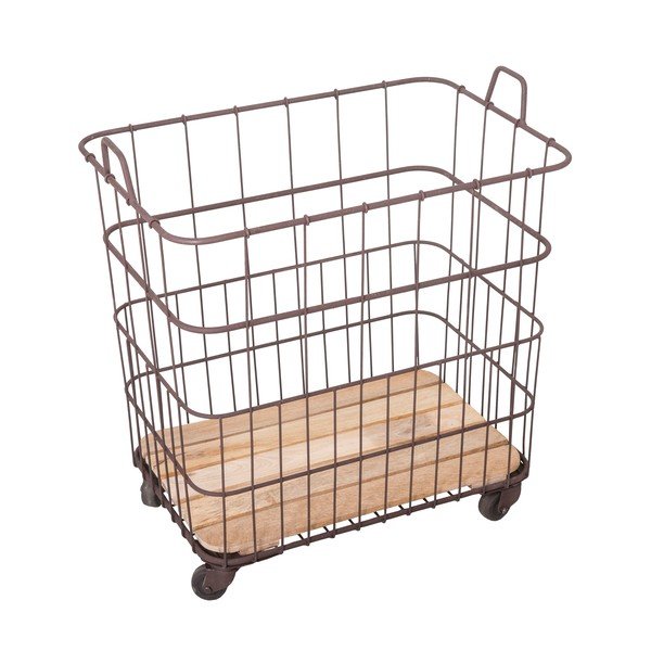 Coș metalic cu elemente din lemn de mango Antic Line Panier, 58,5 x 40,5 cm