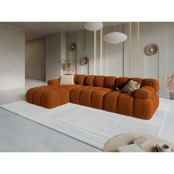 Colțar modular teracotă cu tapițerie din catifea (cu colț pe partea stângă/cu șezlong) – Micadoni -image-1