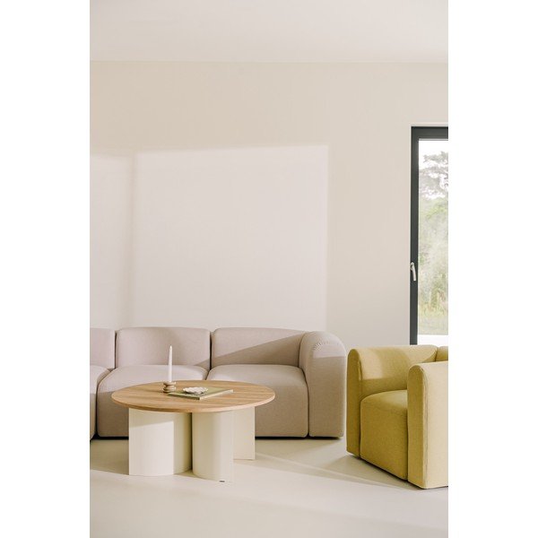 Măsuță de cafea crem/în culoare naturală rotundă cu blat cu aspect de lemn de  frasin  ø 95 cm Gavo – noo.ma-image-2