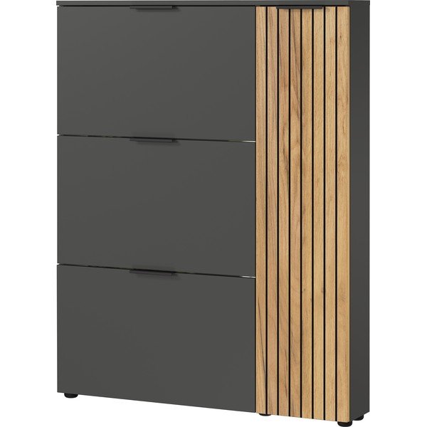 Pantofar gri antracit/în culoare naturală cu deschidere înclinată cu aspect de lemn de stejar 101x129x19 cm Gibisa – Germania