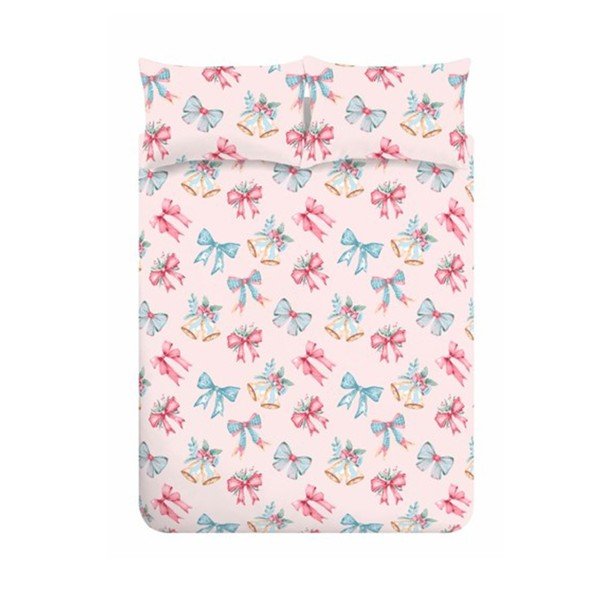 Lenjerie de pat roz pentru pat dublu, extinsă 230x220 cm Bows And Bells – Catherine Lansfield
