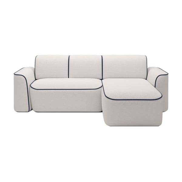 Colțar albastru/crem cu tapițerie din țesătură bouclé (cu colț pe partea dreaptă/cu șezlong) Ume – ELTAP