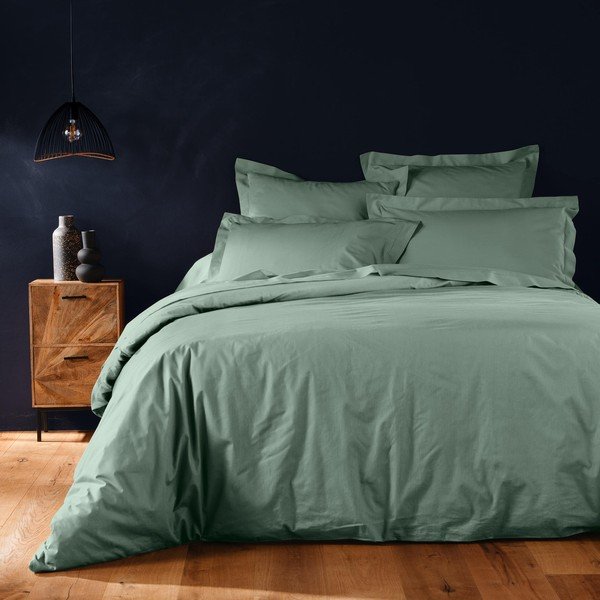 Husă de pilotă verde din bumbac pentru pat dublu/extinsă 240x220 cm Lina – douceur d'intérieur-image-1