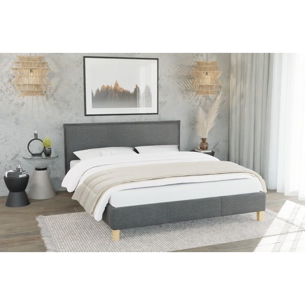 Pat matrimonial gri închis tapițat cu somieră 180x200 cm Tina – Ropez-image-3