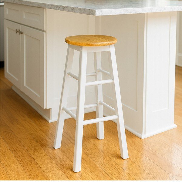 Scaun de bar alb/în culoare naturală din lemn de arbore de cauciuc (înălțime șezut 74 cm) Chester – Premier Housewares-image-3