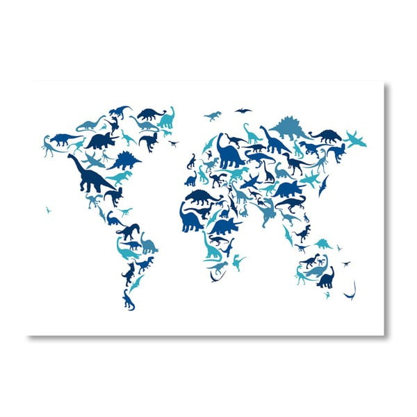 Poster cu harta lumii Americanflat Dinosaur, 60 x 42 cm, albastru