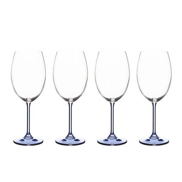 Set 4 pahare pentru vin din sticlă cristalină Bitz Fluidum, 450 ml, albastru