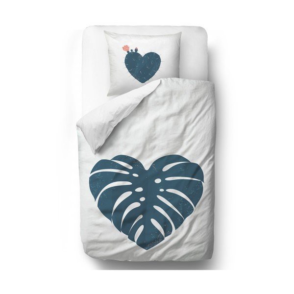 Lenjerie de pat din bumbac satinat Butter Kings Heart Monstera, 140 x 200 cm.