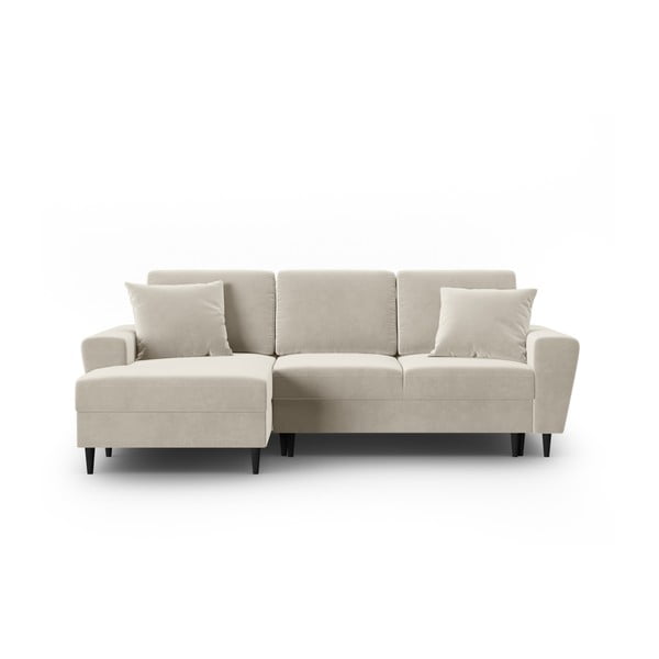 Colțar bej extensibil, cu spațiu de depozitare cu tapițerie din catifea (cu colț pe partea stângă, cu șezlong) Kyoto – Cosmopolitan Design