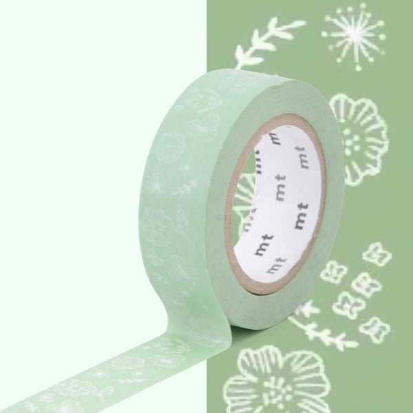 Bandă washi MT Masking Tape Wild Flower, verde 