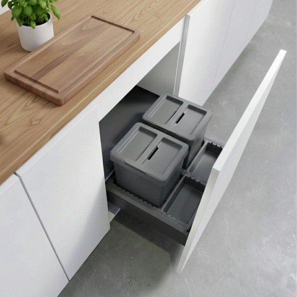Coș de gunoi gri pentru reciclare/ încorporat 2x12 l din plastic Metropolis Flip-up – Elletipi-image-1