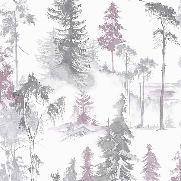 Tapet pentru perete Graham & Brown Mystical Forest Lilac, 0,52 x 10 m, alb - gri