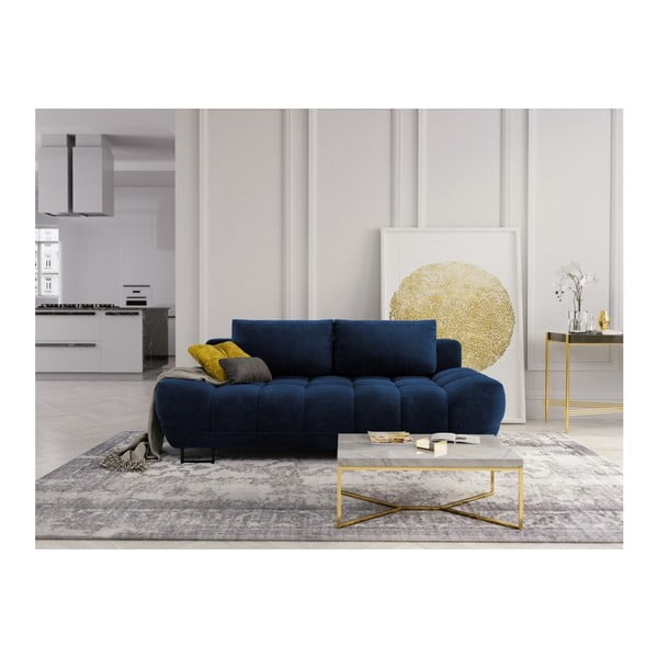 Canapea extensibilă cu 3 locuri și tapițerie de catifea Windsor & Co Sofas Cirrus, albastru închis-image-1