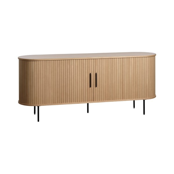 Comodă joasă cu aspect de lemn de stejar cu ușă glisantă 76x180 cm Nola – Unique Furniture-image-3