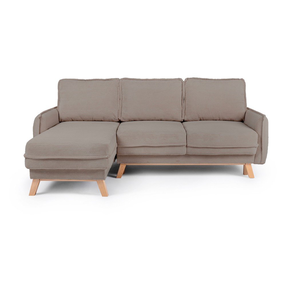 Colțar taupe extensibil/cu spațiu de depozitare cu tapițerie din catifea reiată Tori – Bonami Selection
