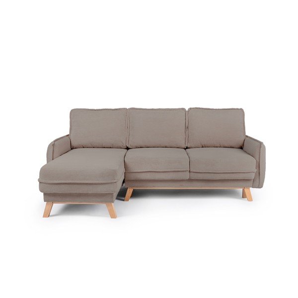 Colțar taupe extensibil/cu spațiu de depozitare cu tapițerie din catifea reiată Tori – Bonami Selection