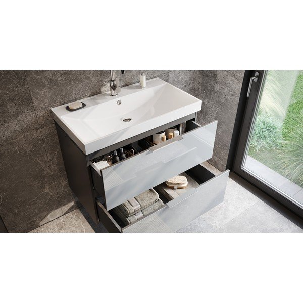 Dulap sub chiuvetă gri suspendat cu aspect lucios 81x65 cm Celano – Germania-image-1