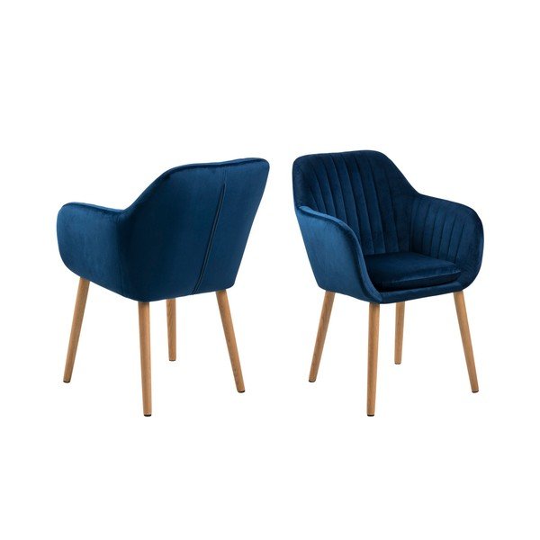 Scaun de sufragerie albastru închis cu cotiere tapițat Emilia – Actona-image-3