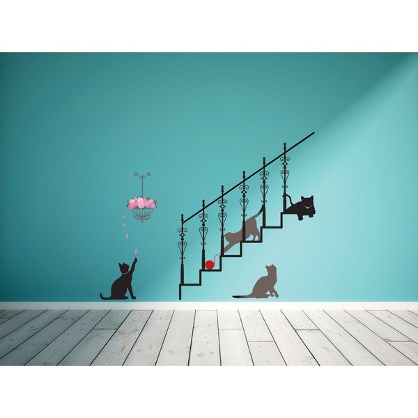 Autocolant Ambiance Cats, stairs and rose petals-image-1