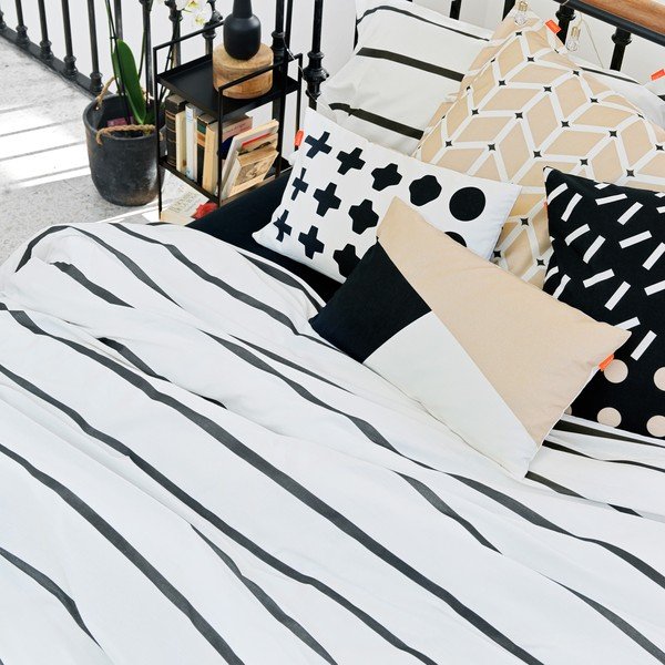 Husă de pilotă negru-alb-maro din bumbac pentru pat de o persoană 140x200 cm Blush sand – Blanc-image-3
