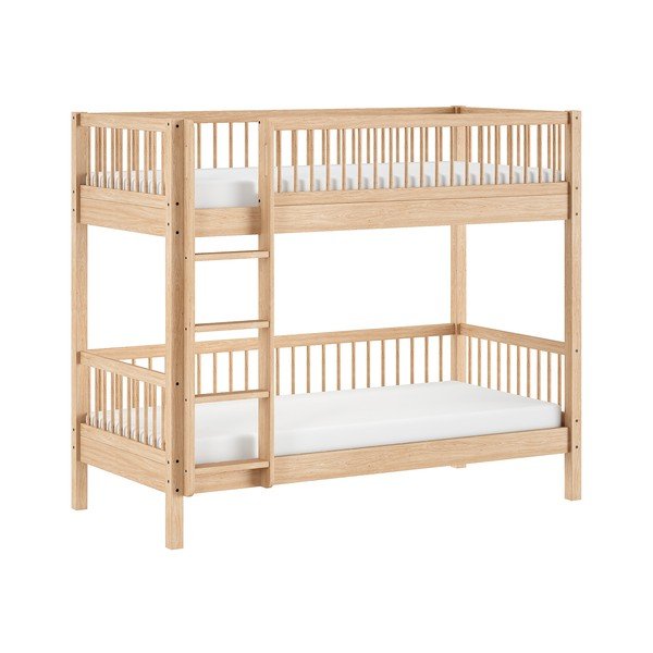 Pat pentru copii  în culoare naturală supraetajat din lemn de fag cu somieră 90x200 cm Forrest – Vipack