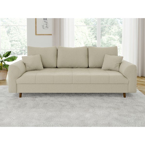 Canapea bej cu tapițerie din catifea reiată  210 cm Ariella – Ropez-image-1