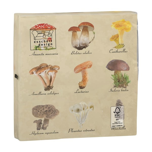 Set 2 pachete cu 20 de șervețele Esschert Design Mushroom