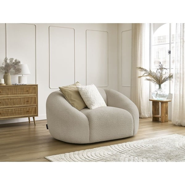 Fotoliu bej cu tapițerie din țesătură bouclé Tina – Bobochic Paris-image-1