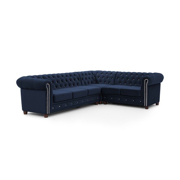 Colțar albastru extensibil cu tapițerie din catifea (cu colț pe partea dreaptă/în formă de ”L”) York Blik – Ropez