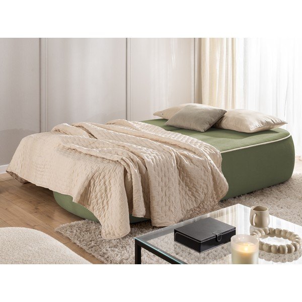 Canapea kaki/bej extensibilă/cu spațiu de depozitare cu tapițerie din catifea 210 cm Saga – Ropez-image-3