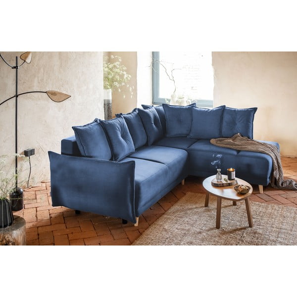 Colțar albastru închis extensibil cu tapițerie din catifea reiată  (colț dreapta) Lazy Lukka – Miuform-image-3