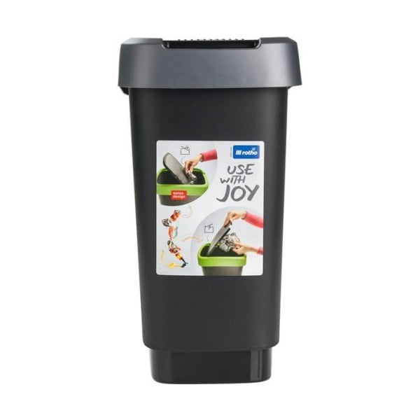 Coș de gunoi din plastic reciclat, argintiu-negru 10 l Twist - Rotho-image-2