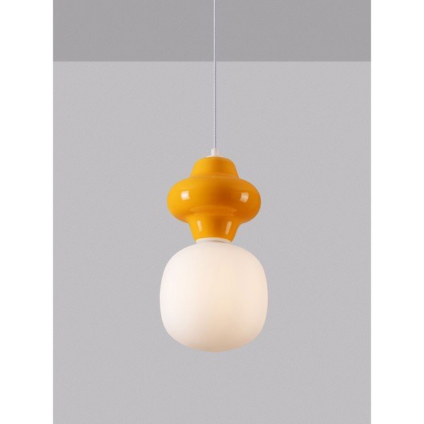 Lustră albă/portocalie din ceramică cu abajur din sticlă ø 18 cm Clio – Nova Luce-image-2