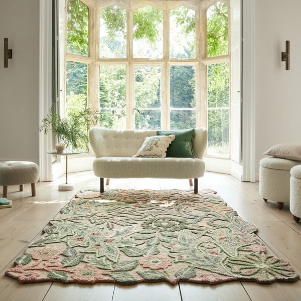 Covor verde țesut manual din lână 120x170 cm Bryony Shaped Floral – Flair Rugs-image-1