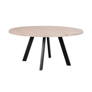 Masă de dining rotundă din stejar albit cu picioare metalice Rowico Freddie, ø 160 cm