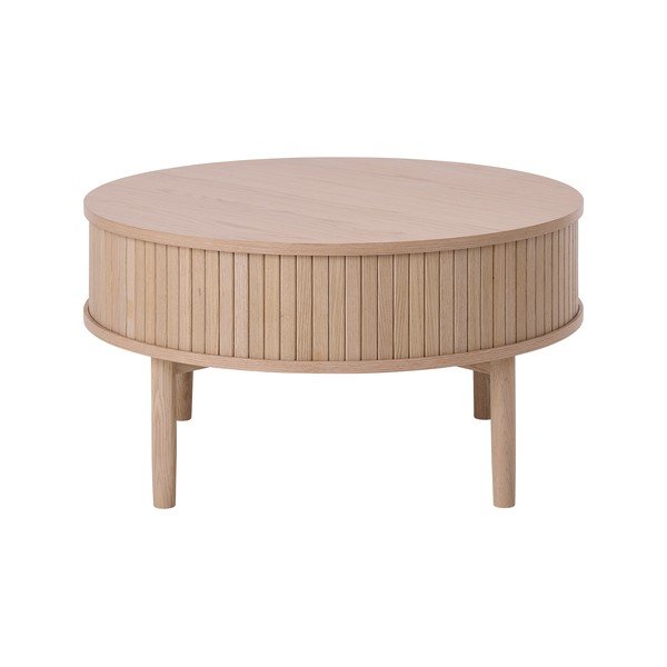 Măsuță de cafea în culoare naturală deschisă rotundă cu aspect de lemn de stejar ø 85 cm Meta – Unique Furniture