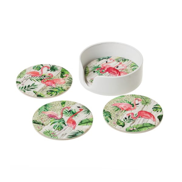 Set 4 suporturi din ceramică pentru pahar Unimasa Flamingos