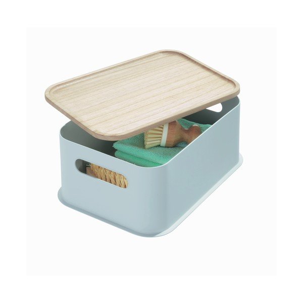 Cutie depozitare cu capac din lemn paulownia iDesign Eco Handled, 21,3 x 30,2 cm, gri-image-1