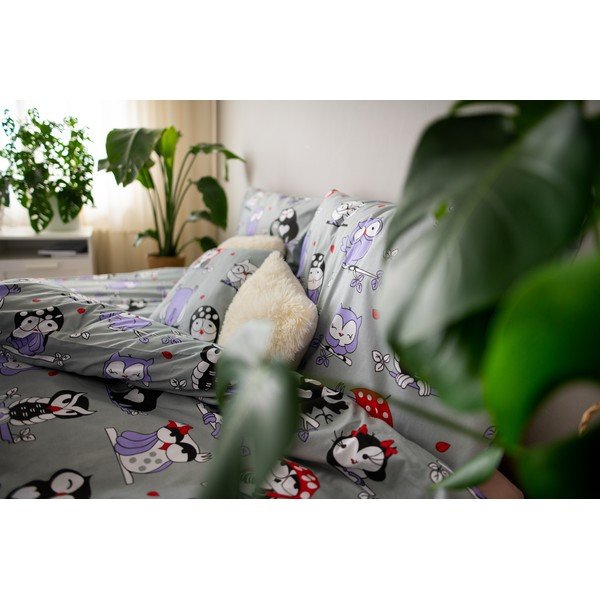 Lenjerie de pat din bumbac pentru pat de o persoană Cotton House Vogel, 140 x 200 cm, gri-image-4