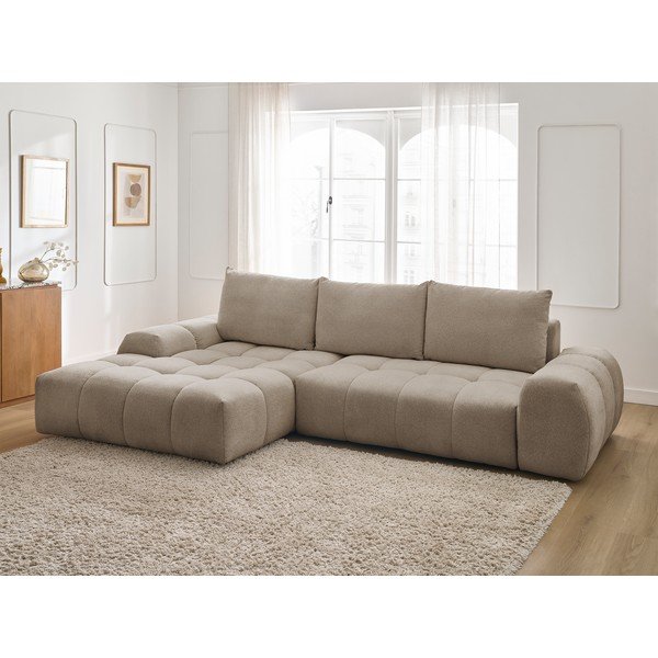 Colțar taupe extensibil/cu spațiu de depozitare cu tapițerie din chenille (cu colț pe partea stângă/cu șezlong) Everest – Bobochic Paris-image-1