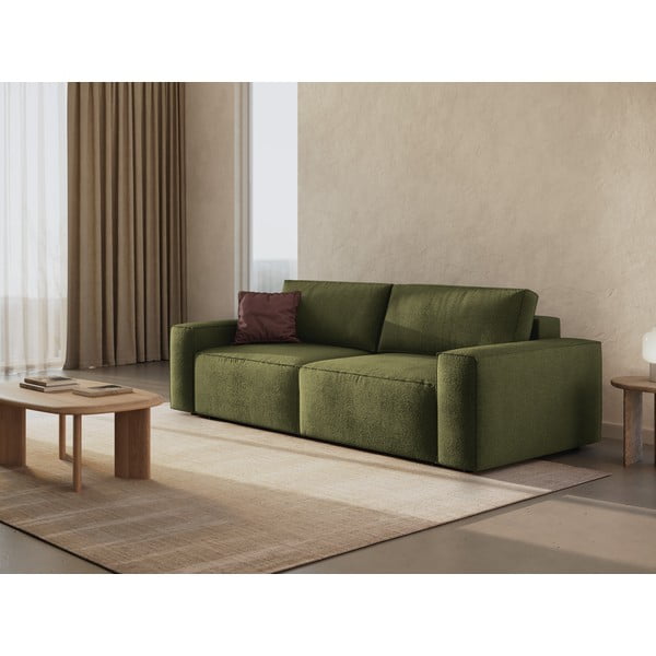 Canapea verde-închis extensibilă cu tapițerie din țesătură bouclé 247 cm Jodie – Micadoni Home-image-1